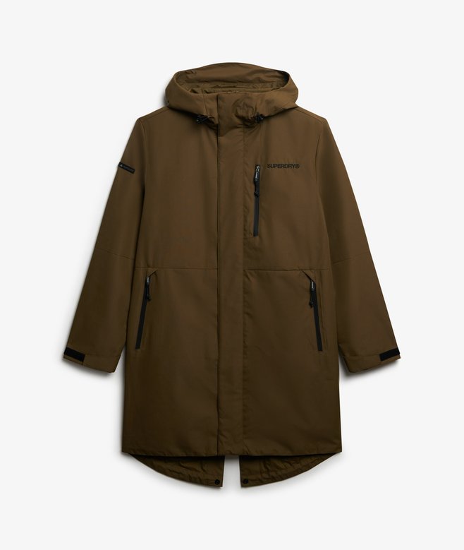 mens Hooded Tech Fishtail Parka in grey marl/jaffa Superdry UK