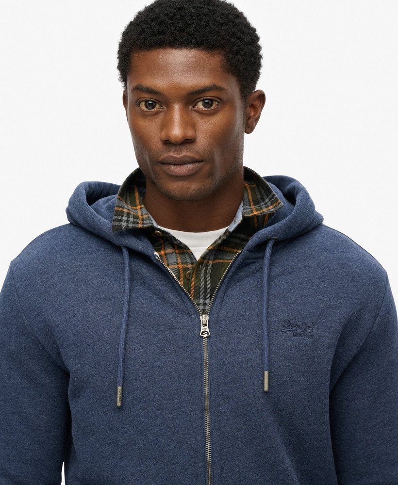 mens Essential Logo Half Brushed Zip Hoodie in Heritage Navy Marl