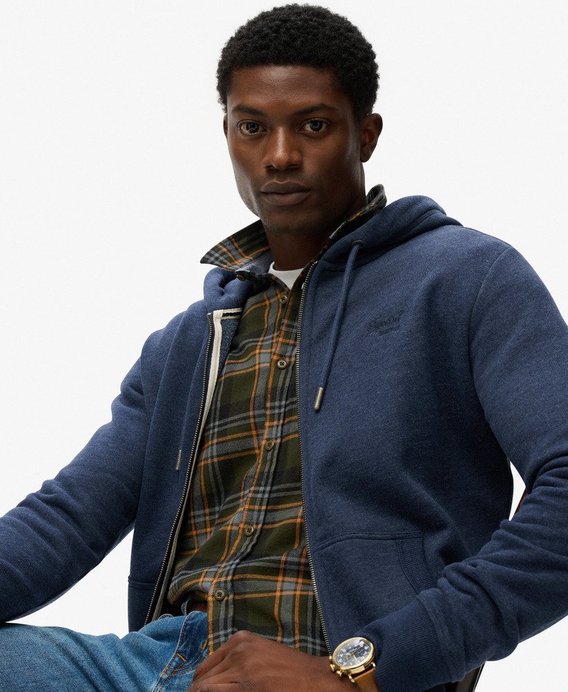 mens Essential Logo Half Brushed Zip Hoodie in Heritage Navy Marl
