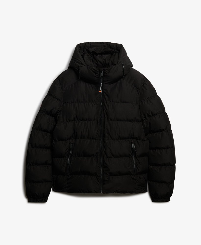 mens Hooded Sports Puffer Jacket in BLACK/BLACK | Superdry US