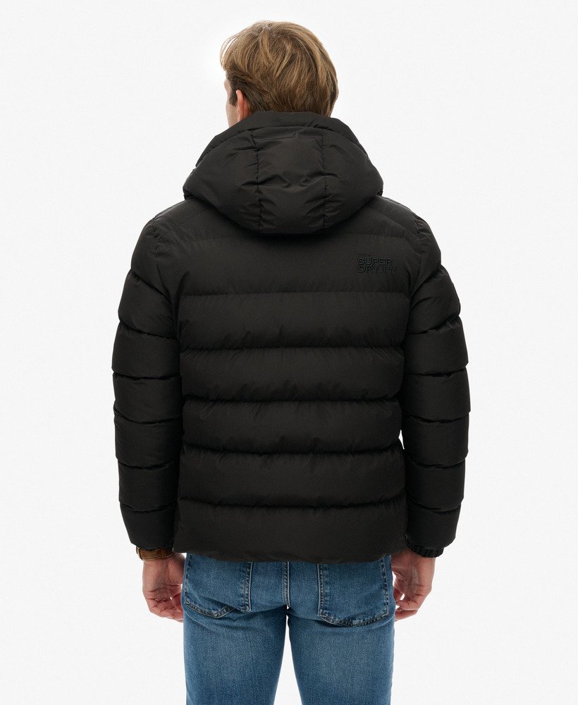 mens Hooded Sports Puffer Jacket in BLACK/BLACK | Superdry US