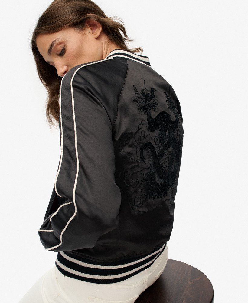 womens Suikajan Embroidered Bomber in Black | Superdry US