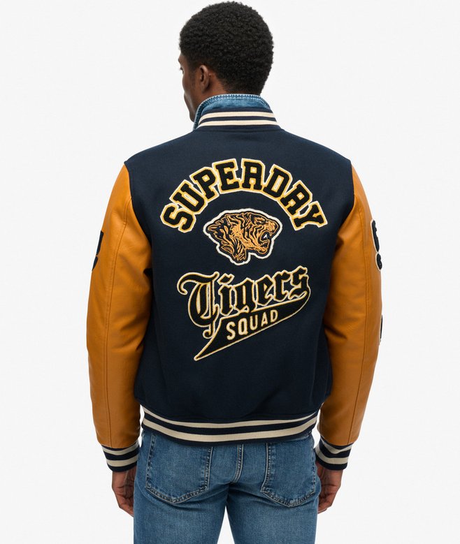 killar Vintage Patched Varsity Jacka i eclipse navy/mustard