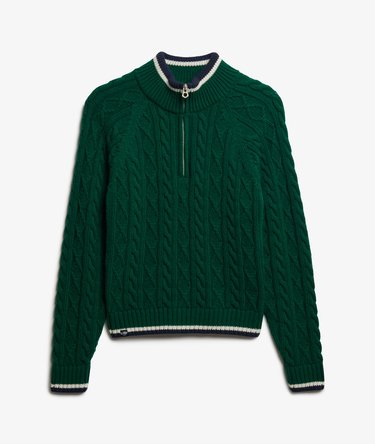 Gebreide kabeltrui met halve rits in slimfit Image 6