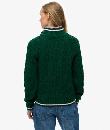 Gebreide kabeltrui met halve rits in slimfit Image 5