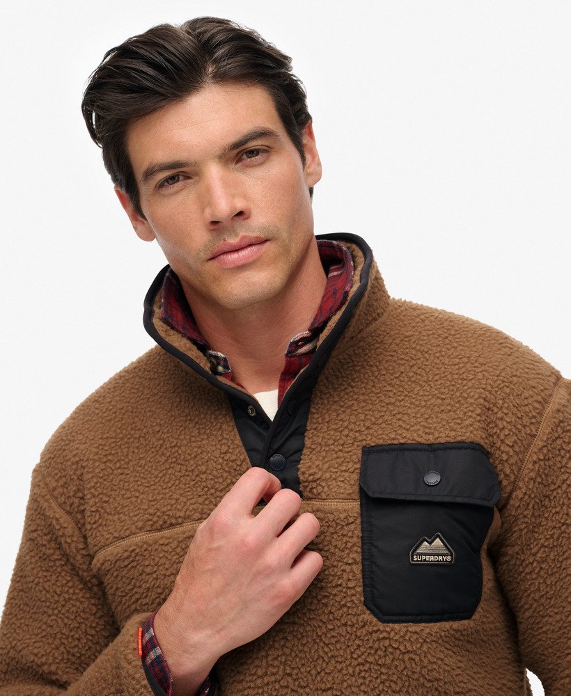 mens Fuji Popper Neck Fleece in Pecan Brown | Superdry US
