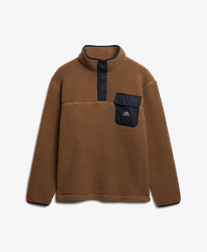 mens Fuji Popper Neck Fleece in Pecan Brown | Superdry US