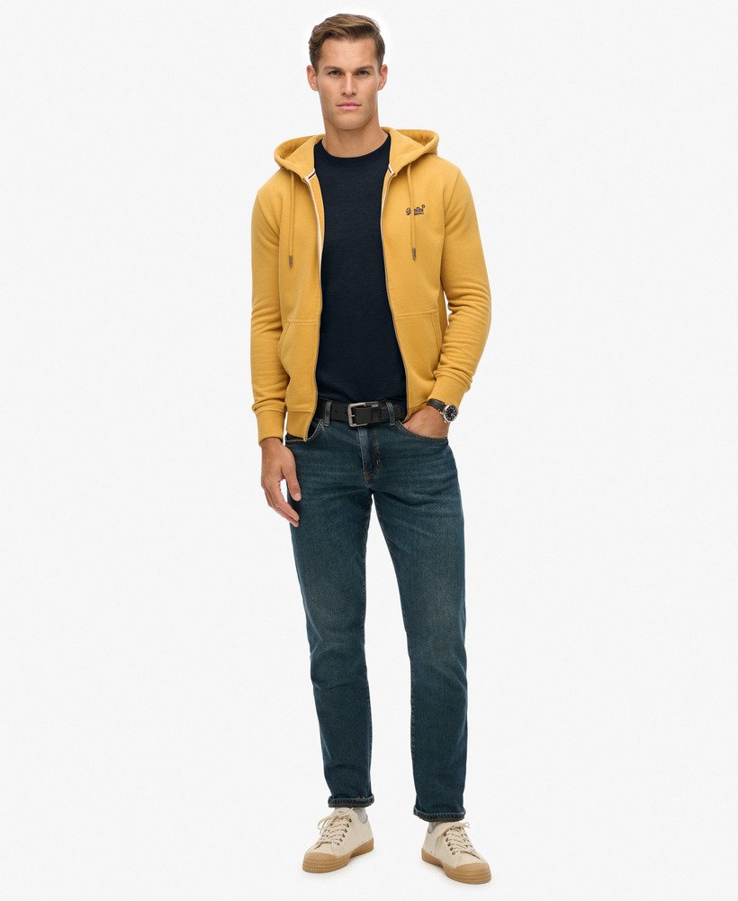 mens Essential Logo Half Brushed Zip Hoodie in Denim Co Ochre