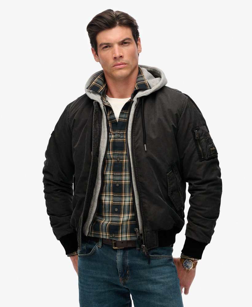 mens Military MA1 Bomber Jacket in Washed Black | Superdry CA-EN