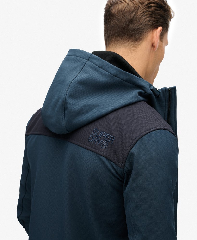 mens Hooded Soft Shell Trekker Jacket in Flex Navy | Superdry US