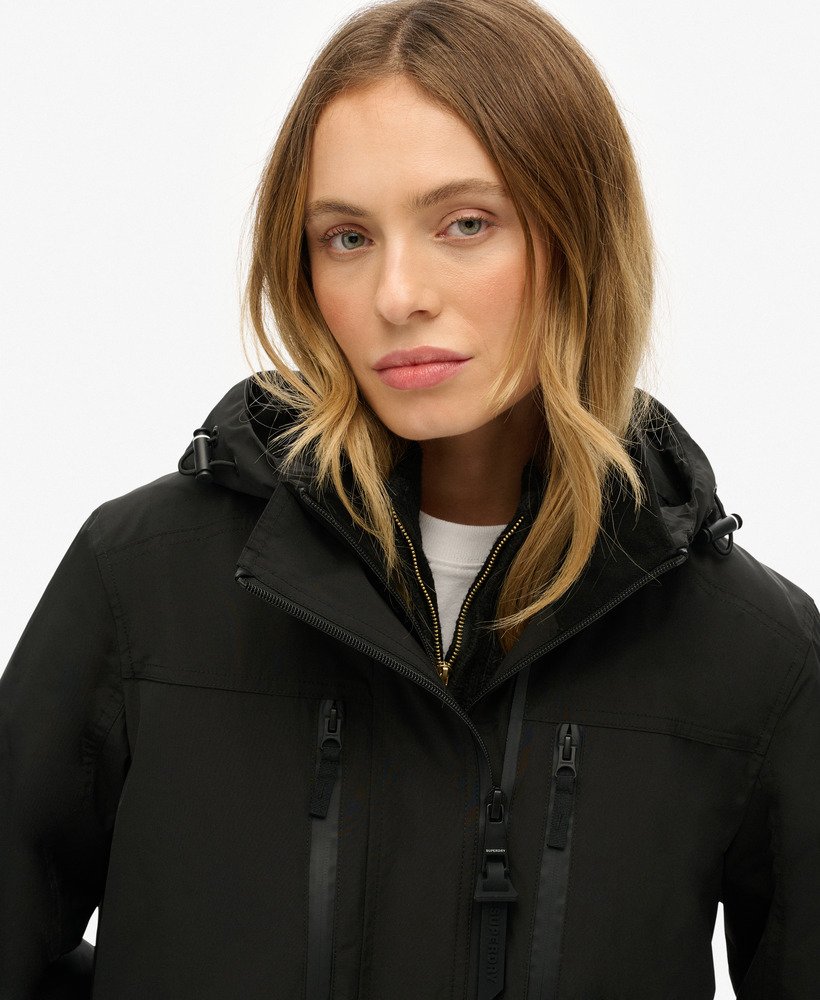 womens Hooded Longline Shell Parka in Black | Superdry US