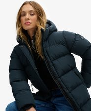 Hooded Sports Puffer Mid Length Jacket