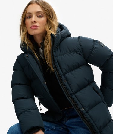 Hooded Sports Puffer Mid Length Jacket Image 2