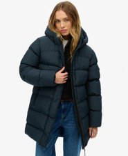 Hooded Sports Puffer Mid Length Jacket
