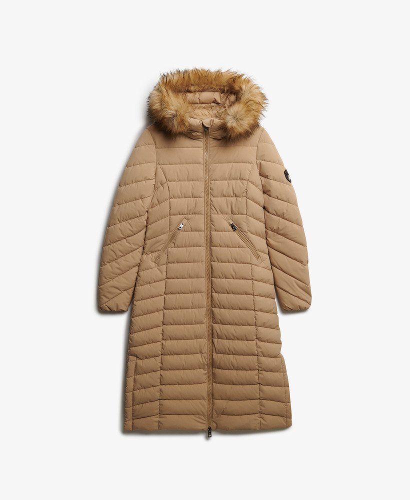 womens Fuji Faux Fur Hooded Longline in Shaker Beige | Superdry US