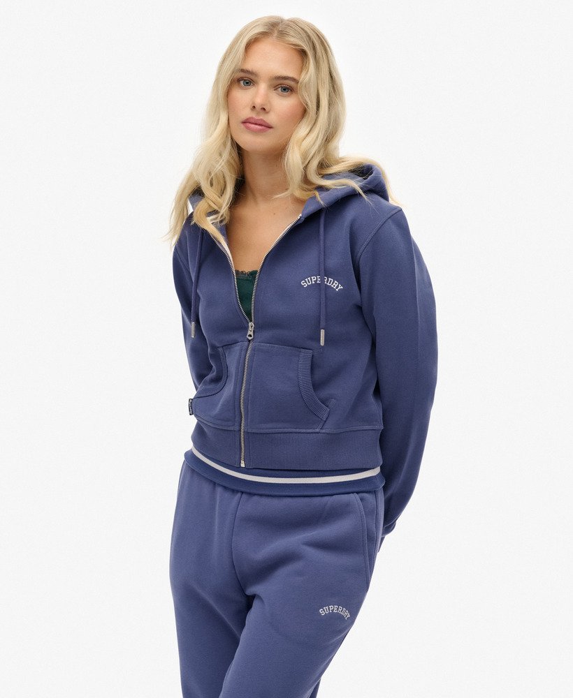 womens Essential Logo Cropped Zip Hoodie in Mariner Navy
