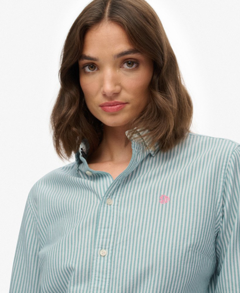 womens Slim Oxford Button Down Long Sleeve Shirt in Peppermint Chalk — free download