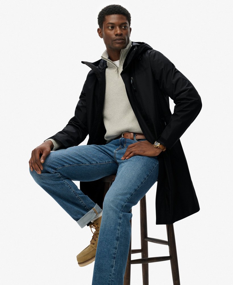 Tech Parka mit Schwalbenschwanzsaum und Kapuze schwarz für Herren