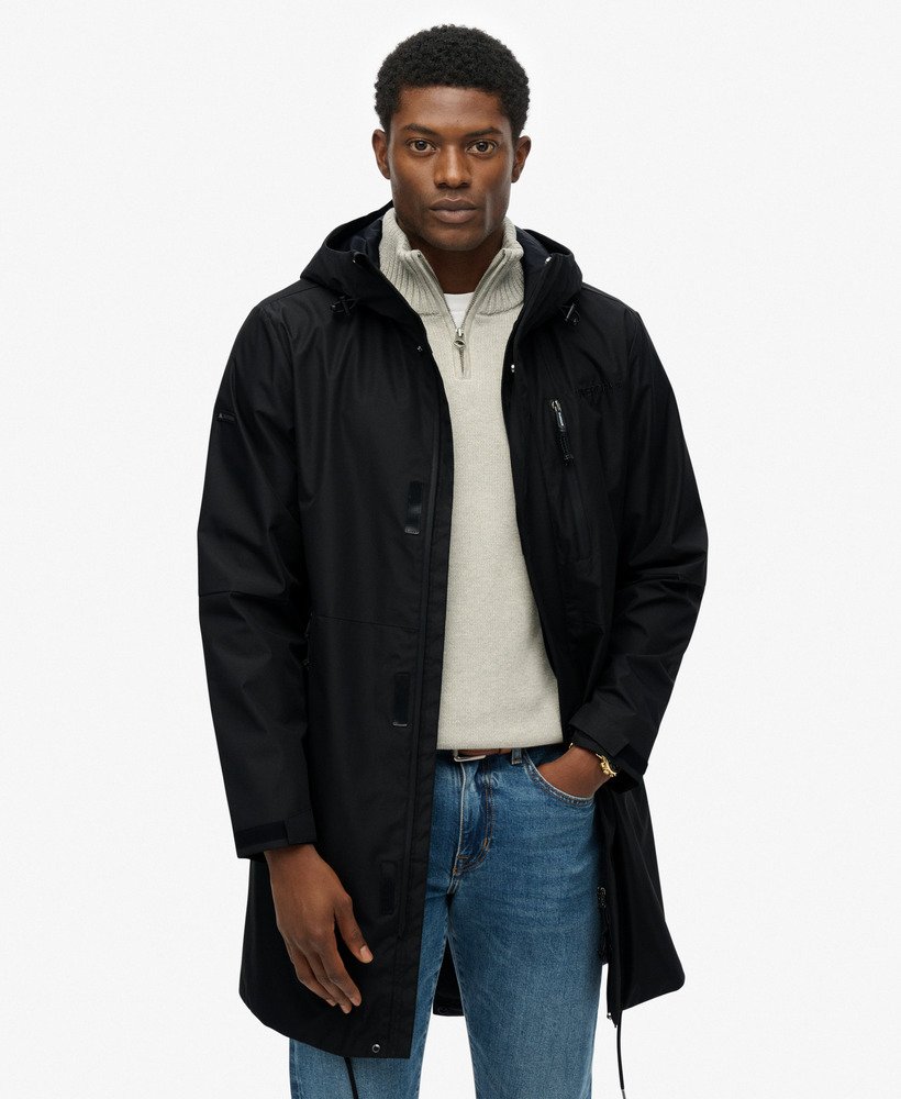 mens Hooded Tech Fishtail Parka in Black | Superdry US
