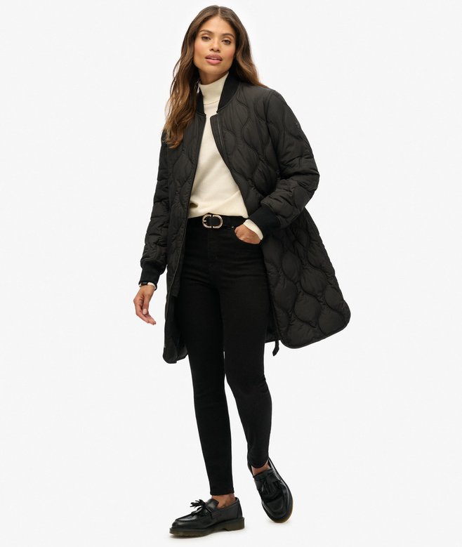 Veste Matelassée Longue Femme, Col Montant Et Doublure Chaude, Idéale Pour L’automne Et L’hiver