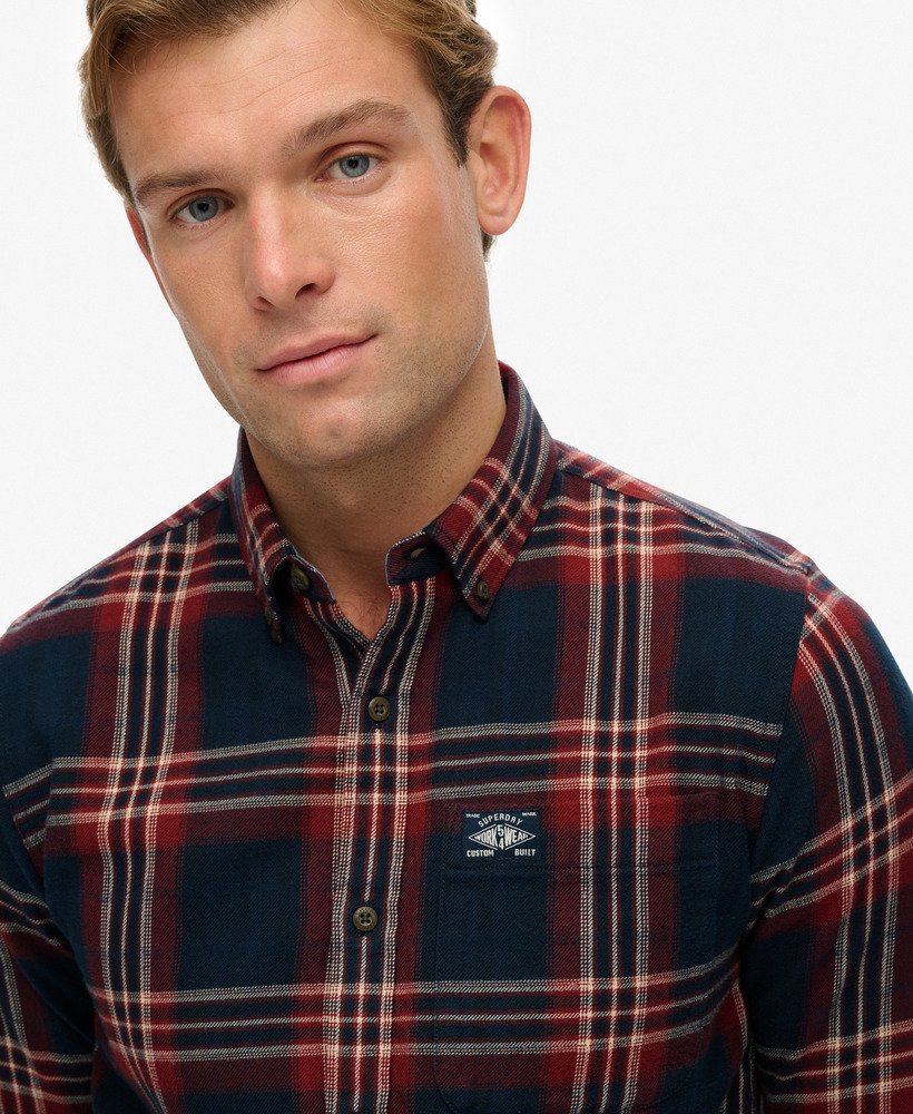 mens Long Sleeve Cotton Lumberjack Shirt in Michigan Check Navy