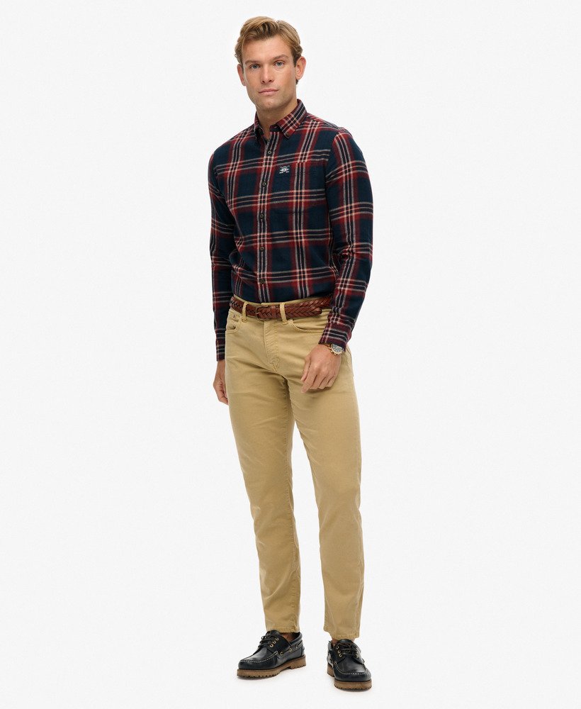 mens Long Sleeve Cotton Lumberjack Shirt in Michigan Check Navy