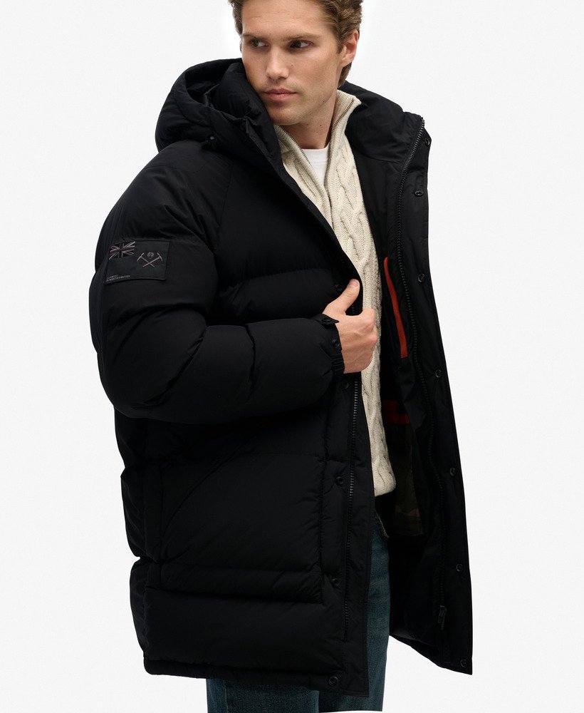 mens XPD Longline Baffle Parka Jacket in JET BLACK | Superdry US