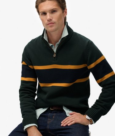 Cotton Stripe Half Zip Knit Image 2