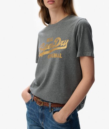 Organic Cotton Vintage Logo Scripted Coll T-Shirt Image 2