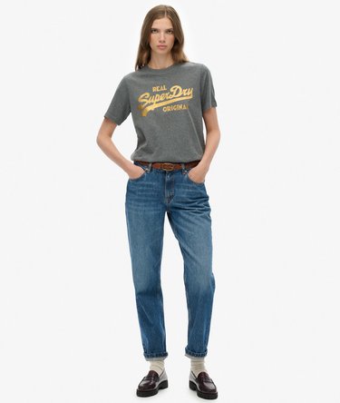 Organic Cotton Vintage Logo Scripted Coll T-Shirt Image 3