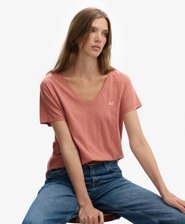 Slub Embroidered V-Neck T-Shirt
