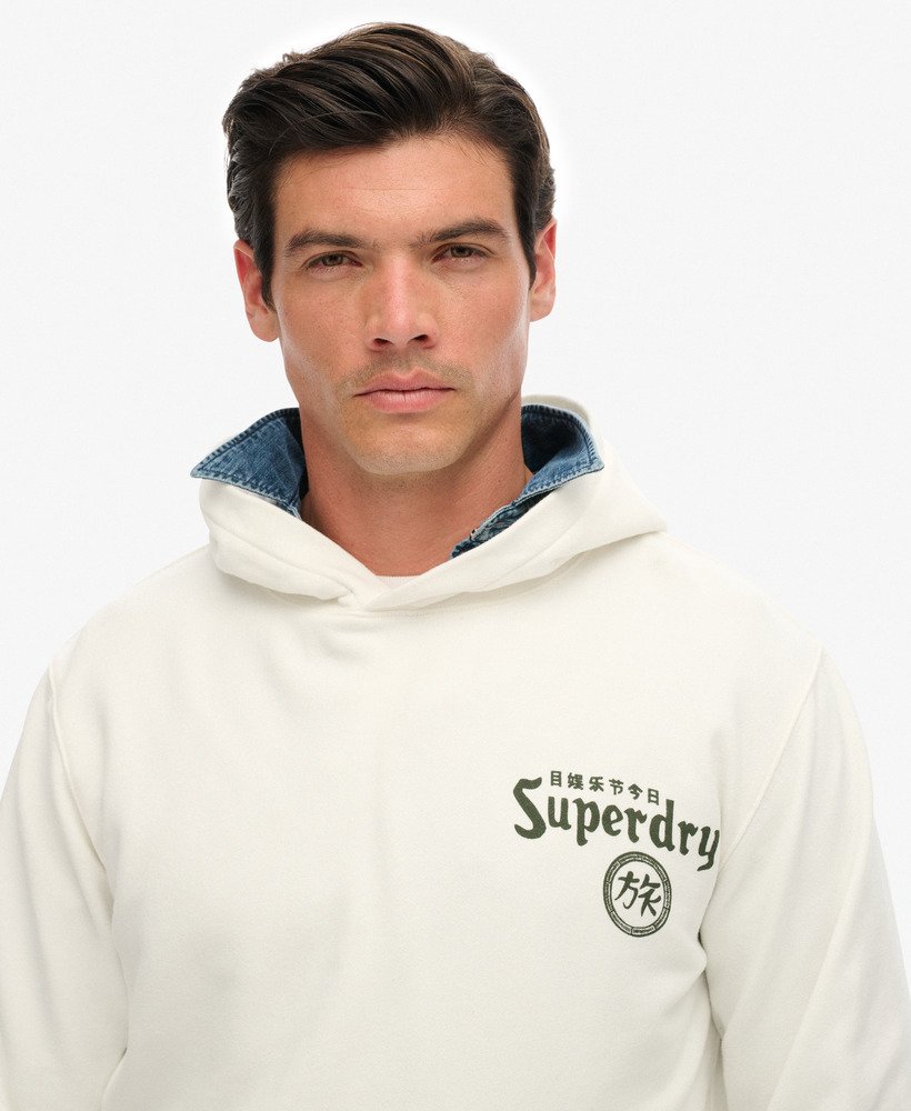mens Tokyo Narrative Loose Hoodie in OFF WHITE | Superdry UK