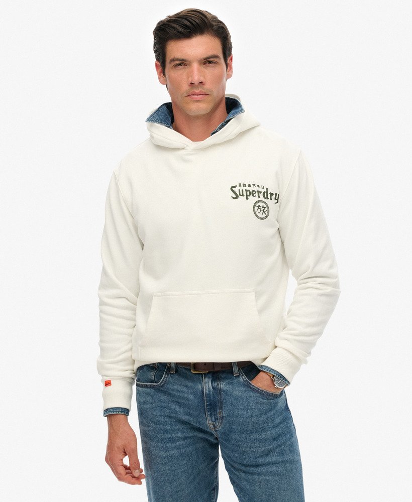 mens Tokyo Narrative Loose Hoodie in OFF WHITE | Superdry UK