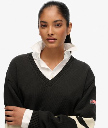 Maglione oversize a righe con scollo a V Image 4