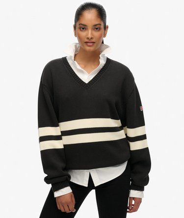 Maglione oversize a righe con scollo a V Image 1