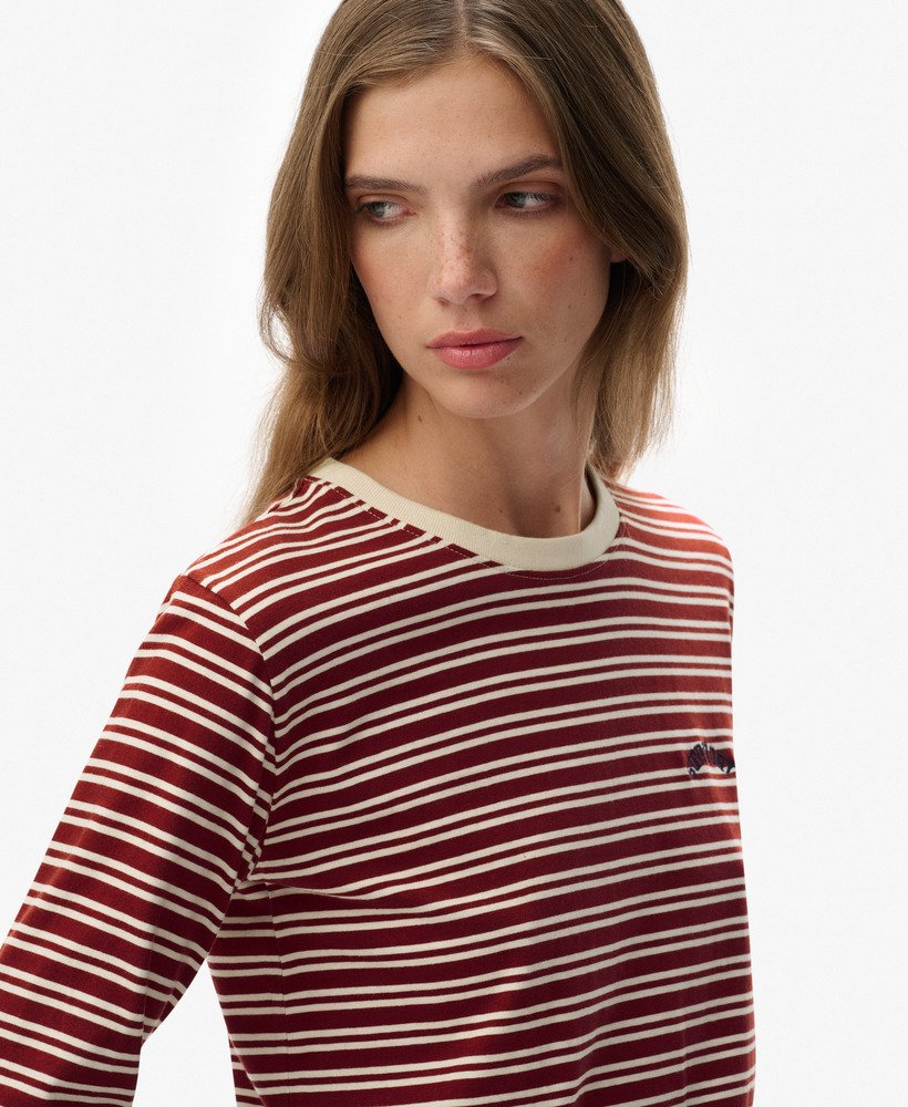womens Essential Logo Stripe Long Sleeve Top in Bordeaux Red