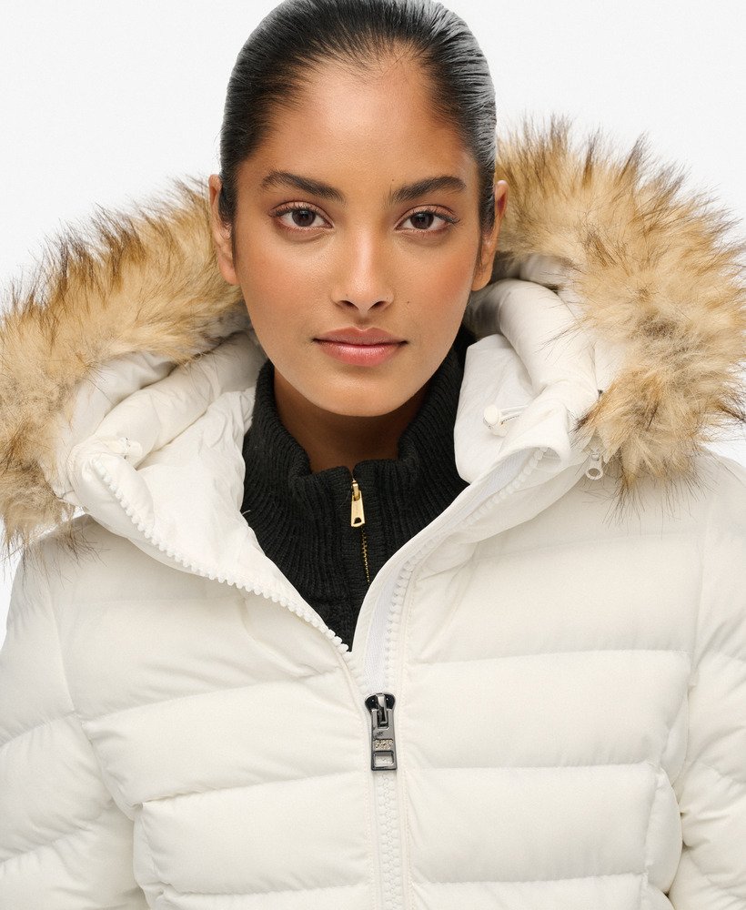 womens Fuji Faux Fur Hood Padded Jacket in Bright White | Superdry US