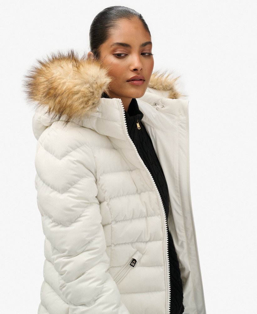 womens Fuji Faux Fur Hood Padded Jacket in Bright White | Superdry US