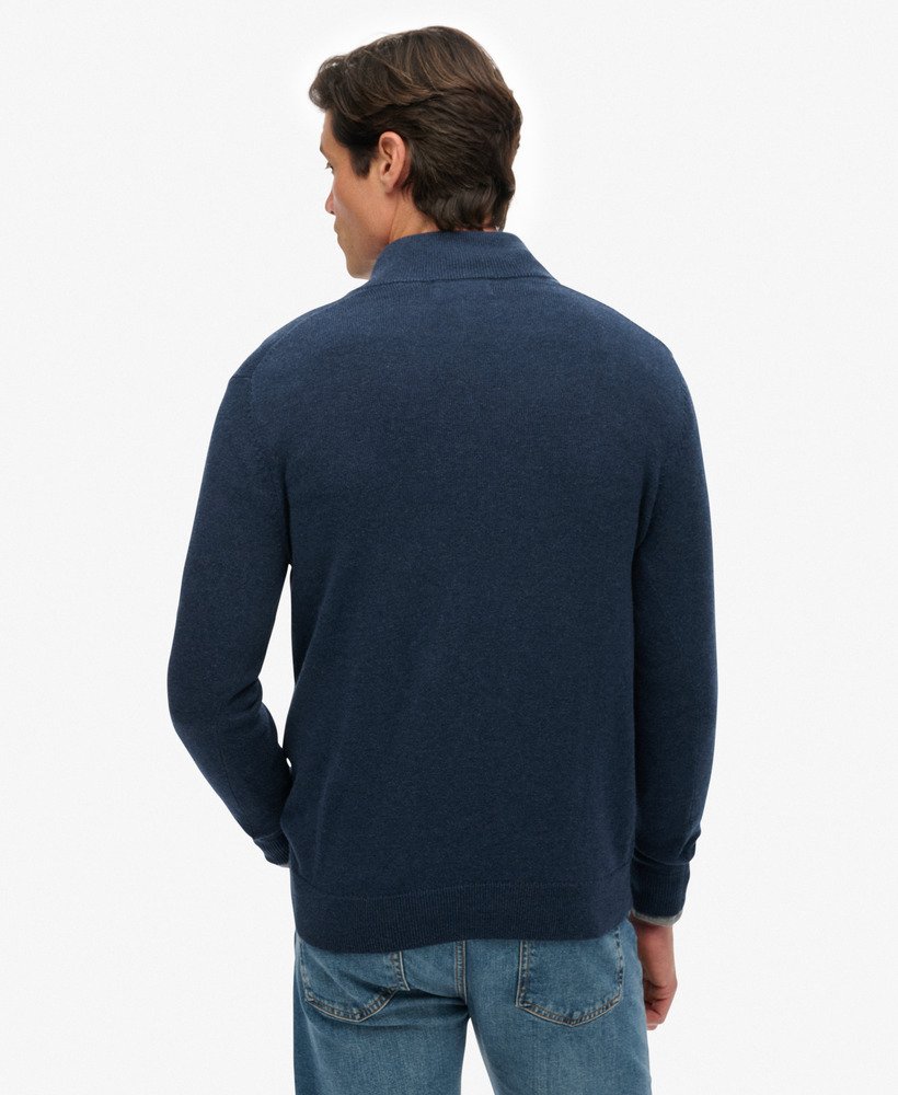mens Essentials Cotton Half Zip Jumper in Denim Navy Marl