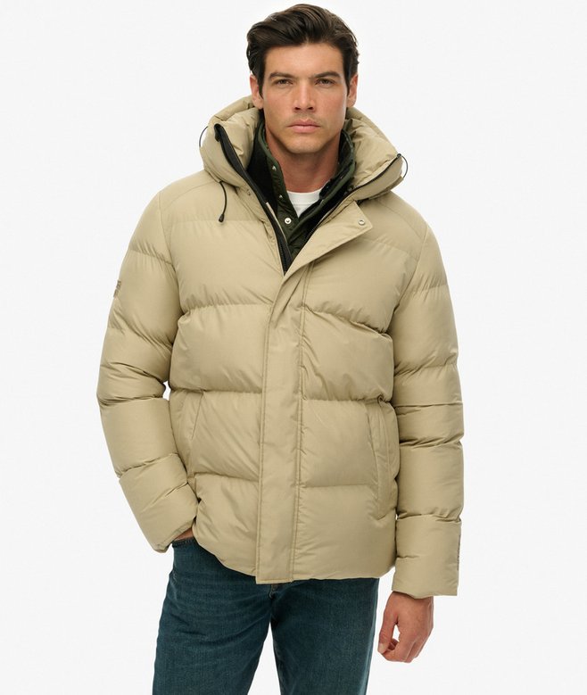 Hooded Mid Length Sports Puffer Jacket