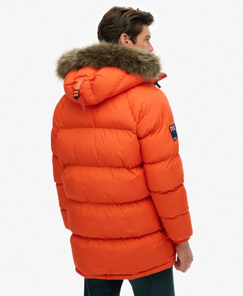 mens Everest Longline Baffled Parka in Bold Orange | Superdry US