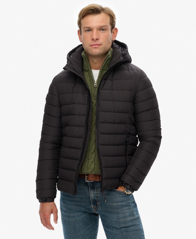 mens Hooded Fuji Padded Jacket in Black | Superdry US