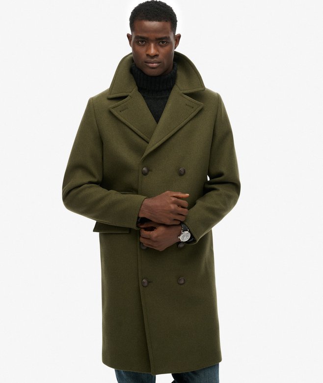 mens The Merchant Store - Wool Blend Long Coat in Olive Night 
