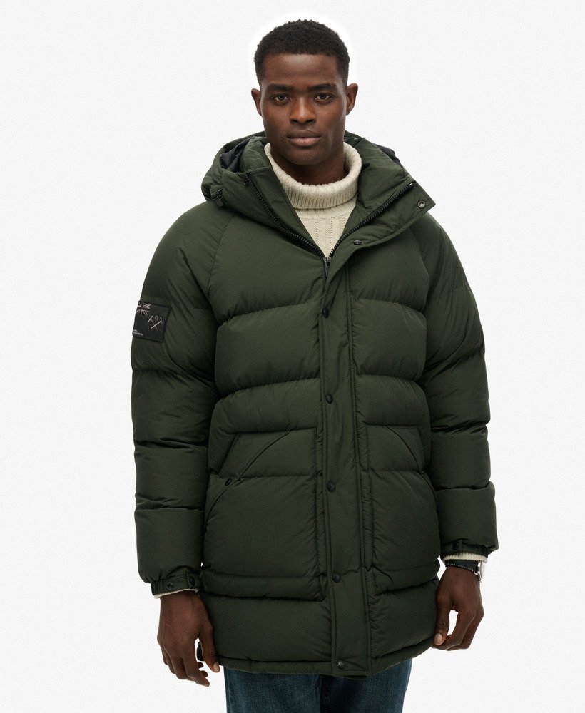 mens XPD Longline Baffle Parka Jacket in Surplus Goods Olive Green