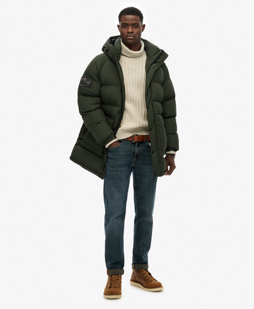 mens XPD Longline Baffle Parka Jacket in Surplus Goods Olive Green