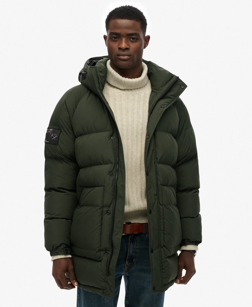 mens XPD Longline Baffle Parka Jacket in Surplus Goods Olive Green