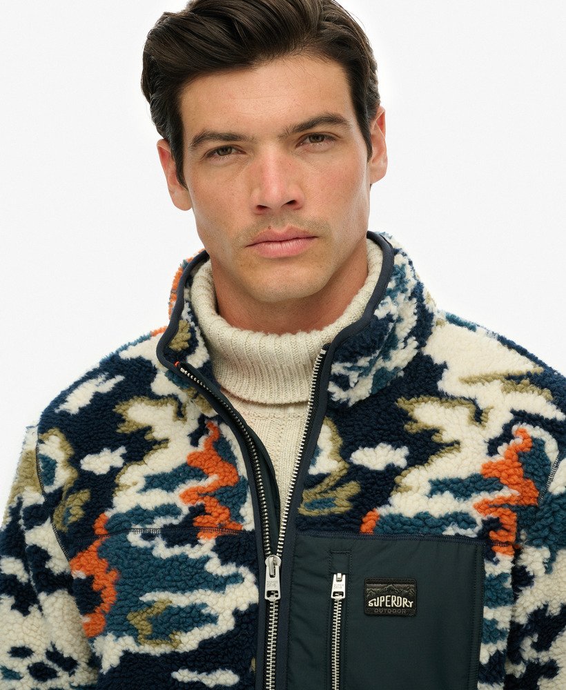 mens Printed Zip Through Fleece in Lichen Print | Superdry UK