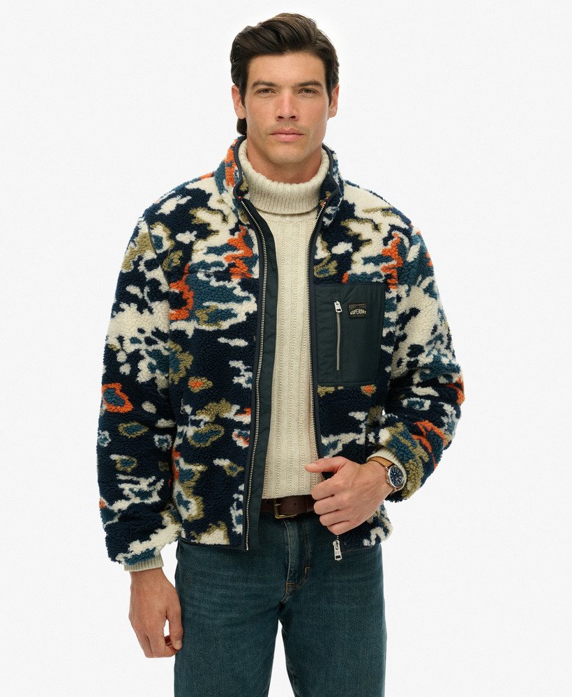 mens Printed Zip Through Fleece in Lichen Print | Superdry UK