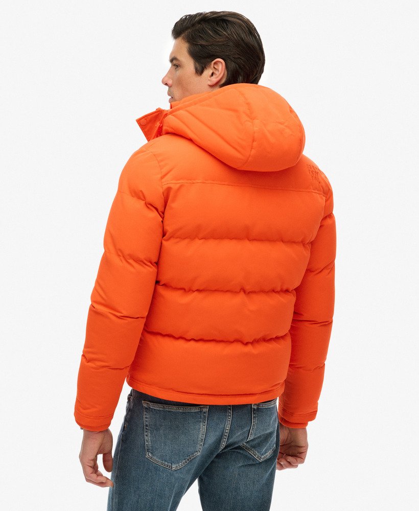 mens Everest Short Hooded Puffer Jacket in Bold Orange | Superdry US