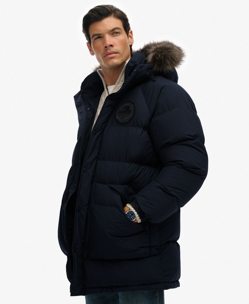 【極美品】charbon シャルボン POLARTEC SLEEVE PARKA mens Everest Longline Baffled Parka in Eclipse Navy | Superdry US